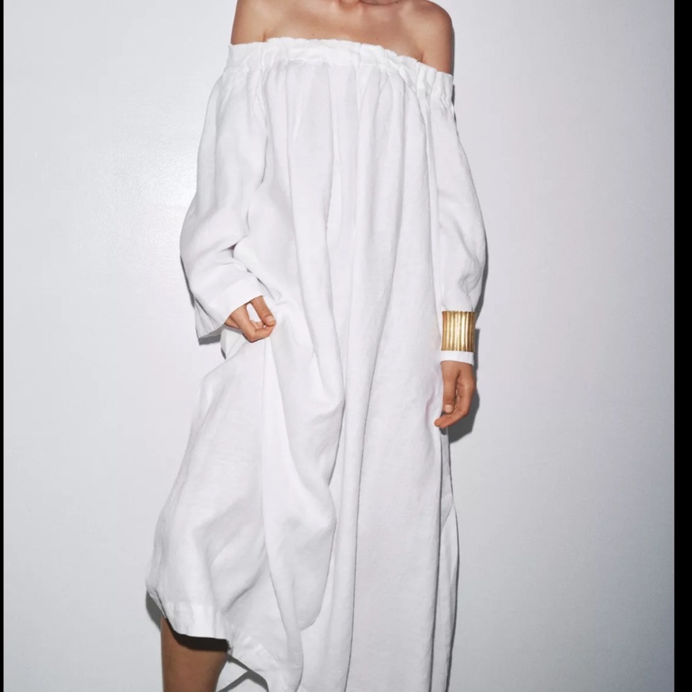 ๐ 2026 ZARA WOMAN LINEN Off-Shoulder White
MIDI DRESS - Picture 2 of 6